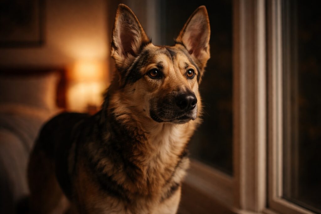 Alert dog reacting to sounds