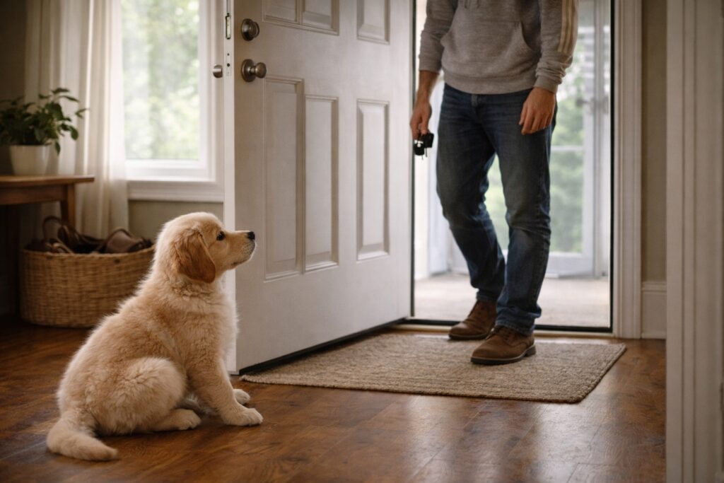 Calm and neutral greeting to reduce reinforcement of separation anxiety