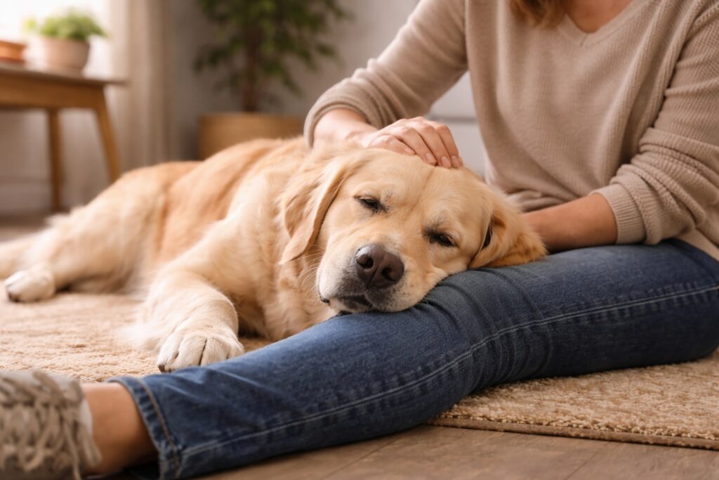 Calm dog and owner after successful resource guarding training