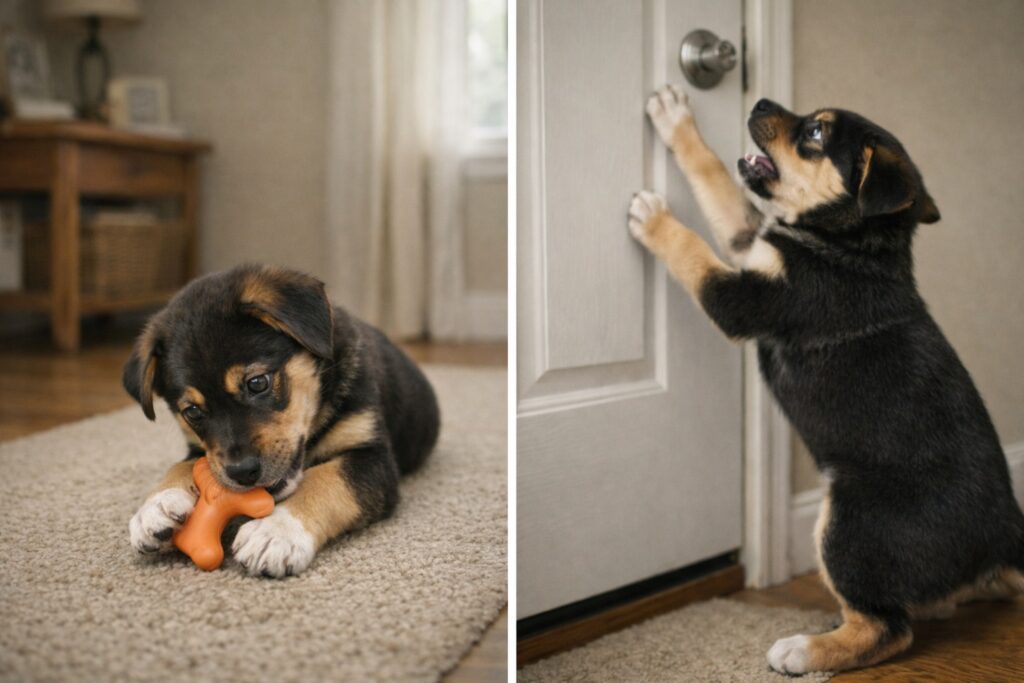 Comparison between normal puppy boredom and anxiety-driven destructive behavior