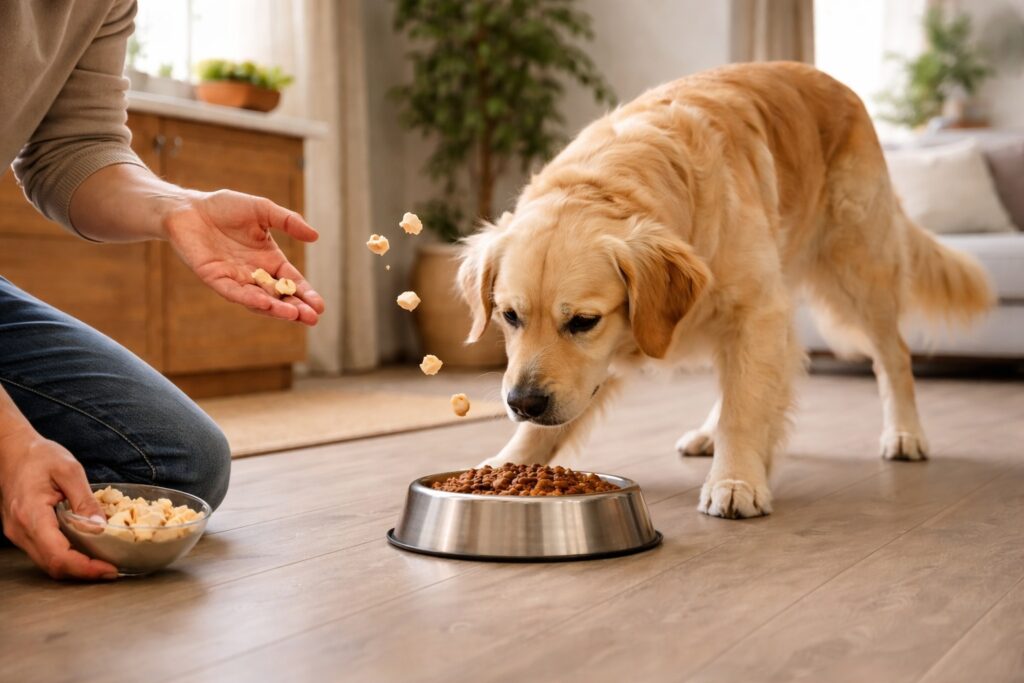 Desensitisation training helping dogs feel safe around food