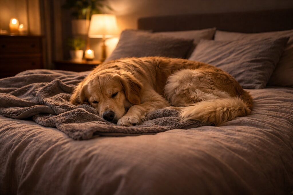 Dog sleeping peacefully without scratching the carpet