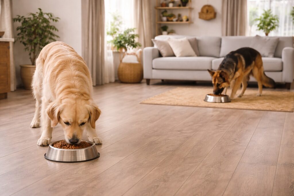 Managing resource guarding by feeding dogs separately
