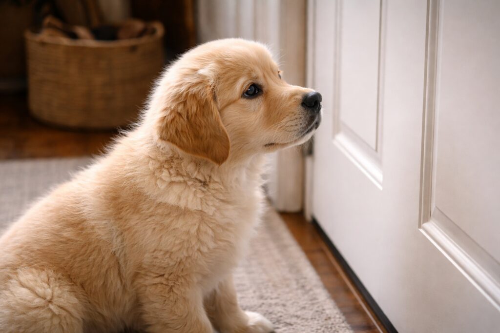 Subtle stress signals in a puppy during early separation training