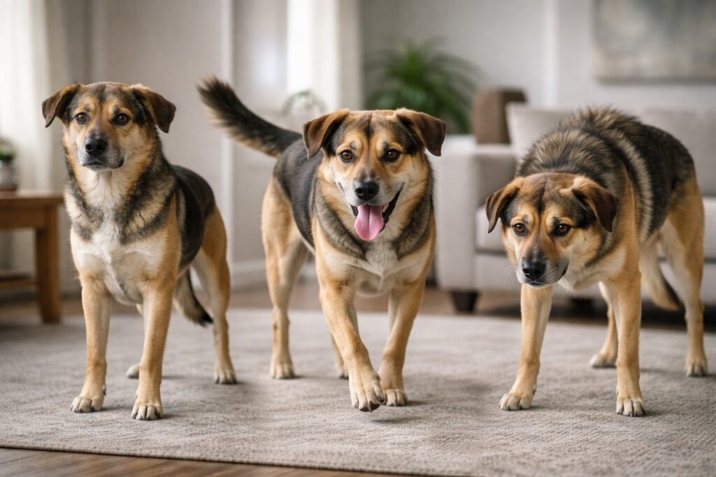 Visual comparison of mild moderate and severe dog anxiety symptoms