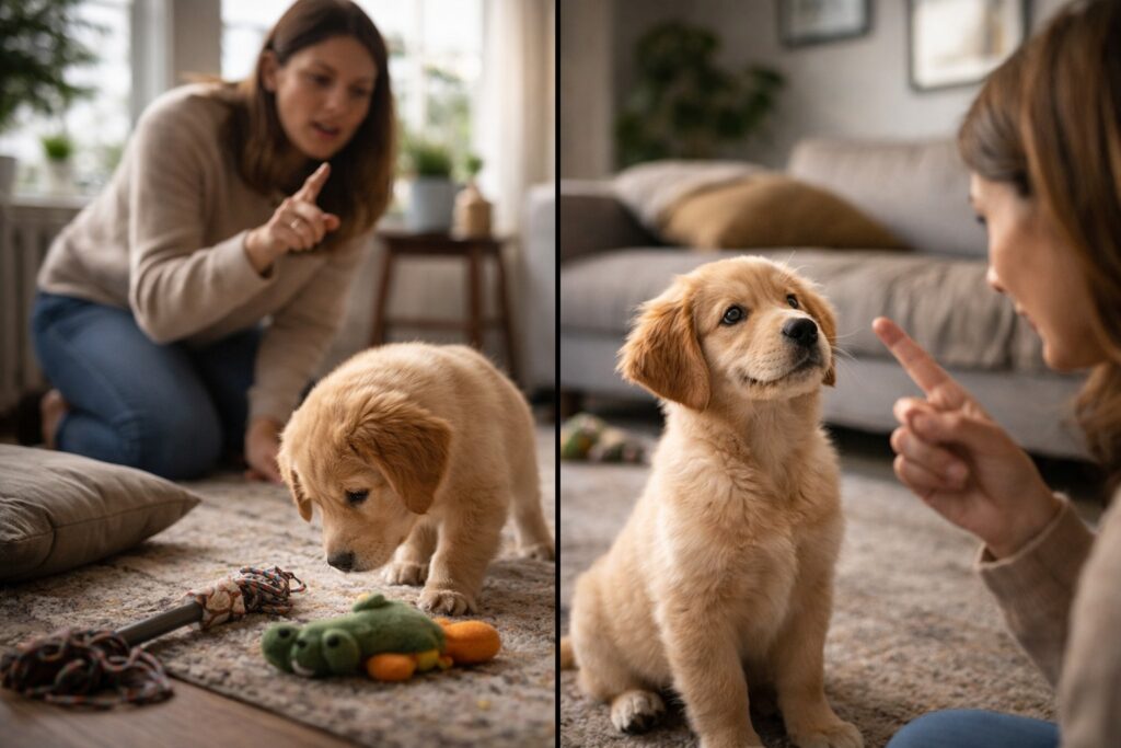 puppy learning focus instead of ignoring commands at home