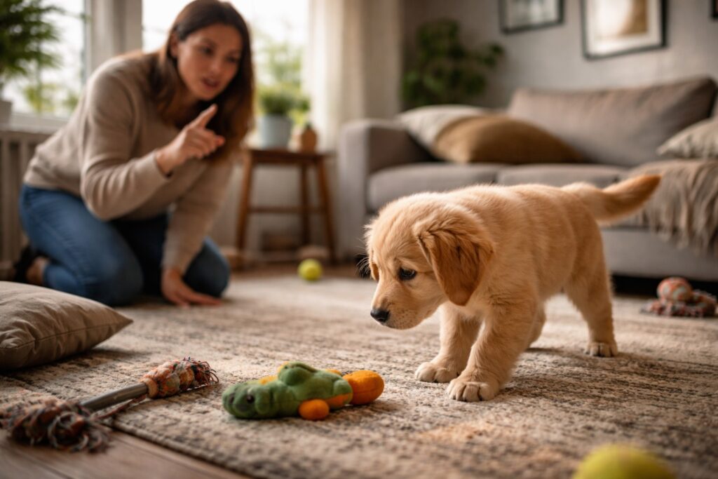 puppy not listening at home while distracted indoors